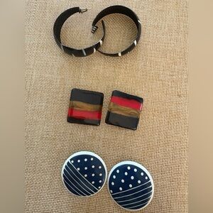 Vintage Post Back Earrings Lot Hoop Stud Abstract Enamel Statement Jewelry